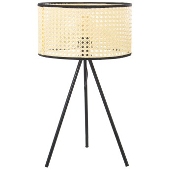 Lampe De Table En Métal - Abat-jour En Osier, 1xe27, Max.40w- Ø30x51cm, Base:19x19x37cm