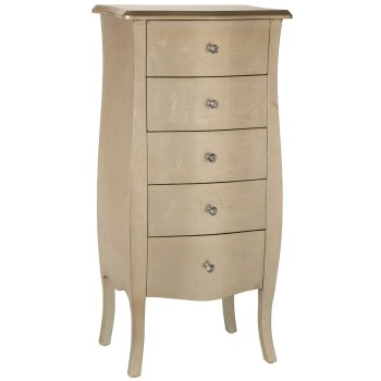 Commode Siphonier En Bois Avec 5 Tiroirs - Champagne- _48x36x100cm, Madera: Abeto+dm