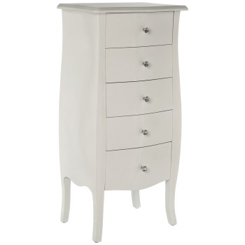 Cassettiera 5 Cassetti In Legno Bianco Lucido 48x36x100cm, Legno: Abete+mdf
