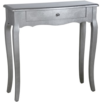 Silver Wooden Console Table With Drawer- _80x30x80cm, Madera: Abeto+dm