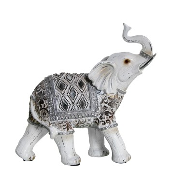 Statuetta In Resina - Elefante - Bianco- _20,5x8x20,5cm