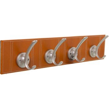 Light Brown Leatherette Coat Rack W/4 Metal Hooks 60x9x12cm, Support Thickness: 1cm