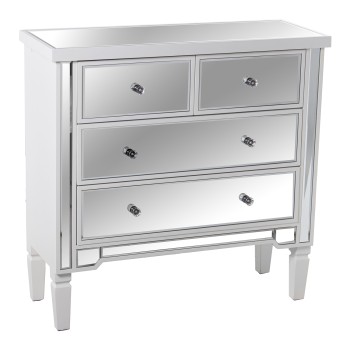 White Wooden And Mirror Chest Of 4 Drawers- 85x33x84cm