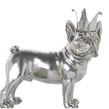Statuette En Résine Chien Avec Couronne - Argenté- 24x11x23cm