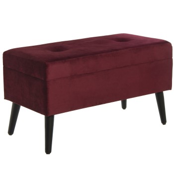 Banqueta Arcón Pie De Cama Terciopelo Burdeos, Patas Madera 80x40x44cm
