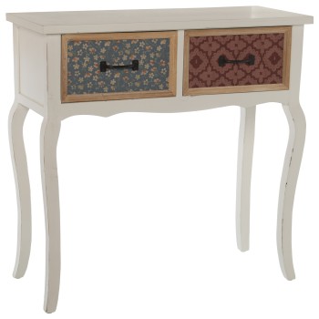 Mesa Entrada Madera 2 Cajonesblanco/patchwork 84x36x83cm
