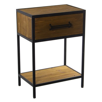 Mesa De Noche Madera Metal 47x30x65cm Abeto+contrachapad