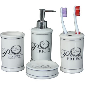 Set 4 Piezas Baño Cerámica C/caja Regalo Dosificador:ø7x19cm