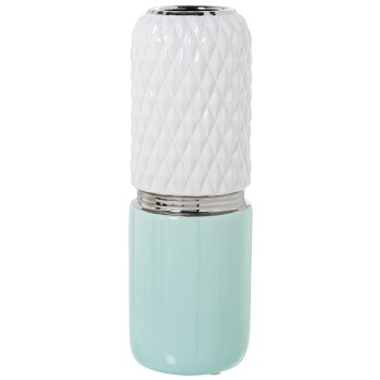 Vaso In Ceramica - Bianco E Verde Acqua- Ø13x37cm