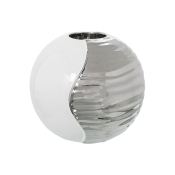 Portavela Cerámica Blanco/plateado Ø14x12cm