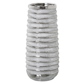 Jarrón Cerámica Blanco/plata Ø15x33cm