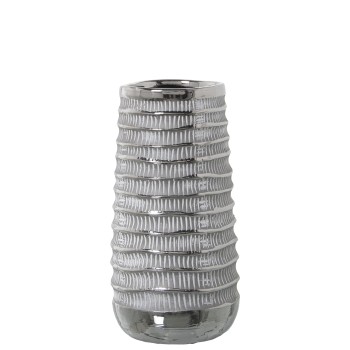 Jarrón Cerámica Blanco/plata Ø13x26cm
