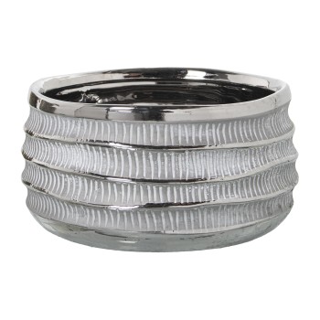 Pot En Céramique - Blanc Et Argent- Ø20x10cm
