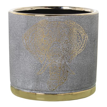 Macetero Cerámica Gris/oro Elefante Ø18x18cm