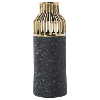 Vase En Céramique - Or Et Gris Foncé- Ø13x35cm