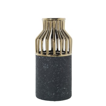 Vase En Céramique - Or Et Gris Foncé- Ø13x28cm