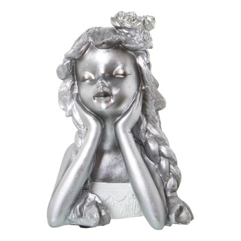Figura Resina Niña Plateada 17x14x26cm