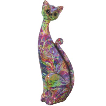 Figura Resina Gato Decorado Grafiti 10x10x30cm