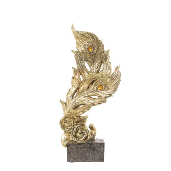 Figura Resina Hojas Dorada C/base 15x9x34cm