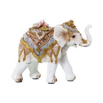 Statuetta In Resina - Elefante - Bianco E Dorato- 19x7x15cm