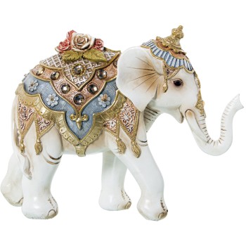 Statuetta In Resina - Elefante - Bianco E Dorato- 27x9x20cm