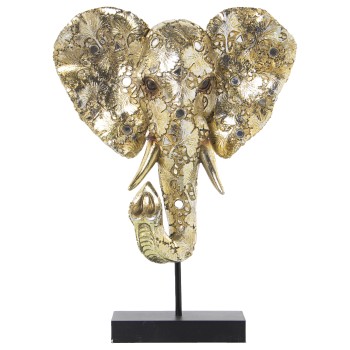 Figura Resina Cabeza Elefantedorada C/soporte 31x15x39cm