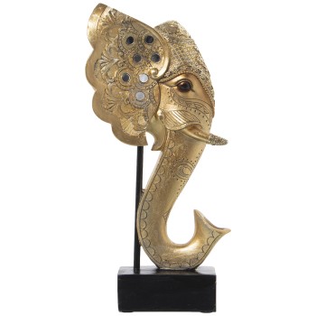 Figura Resina Cabeza Elefantedorada C/soporte 18x10x36cm