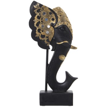 Figura Resina Cabeza Elefantedorada/negra C/soporte 18x10x36cm