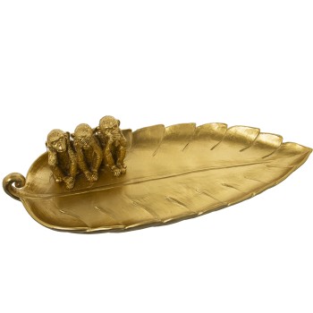 Golden Resin Tray W/monkey Figures-45x17x10cm