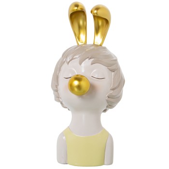 Resine Figure Girl´s Head W/golden Chewing Gum_12x15x25cm