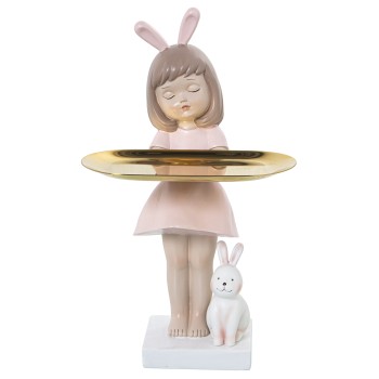 Figura Resina Chica C/orejas Y Bandeja Metal 10x11x30cm
