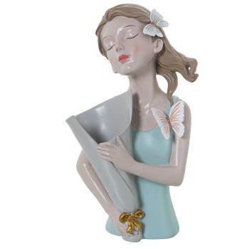 Figurine Résine Torse Fille Avec Vase, Robe Vert_16x12x31cm