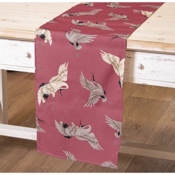 Pink Cotton Rectangular Table Runner Herons - One Side- 33x180cm, C/impresión Digital