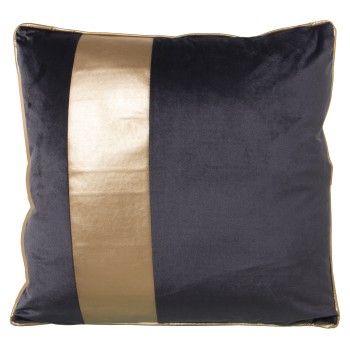 Cuscino In Velluto Con Zip - Grigio Scuro Con Striscia Dorata - 45x45cm- 45x45cm