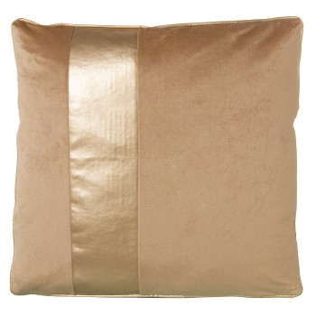 Beige Velvet And Golden Strip Pillow With Zip - 45x45cm- 45x45cm