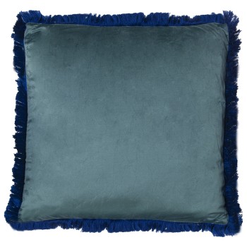 Cojín 50x30cm Terciopelo Azul Flecos C/cremallera 50x30cm