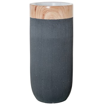 Macetero Resina Color Granito C/borde Simulación Madera Ø40x90,5cm Hueco:ø18/ø33x32cm