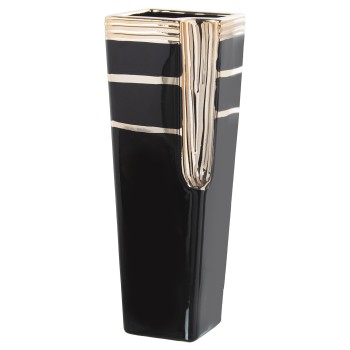 Black And Golden Ceramic Vase- 13x13x35cm