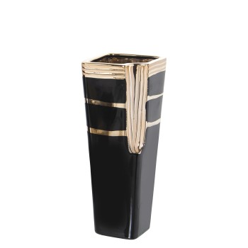 Black And Golden Ceramic Vase- 10x10x28cm