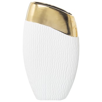 Vaso In Ceramica - Dorato E Bianco- 23x10x41cm