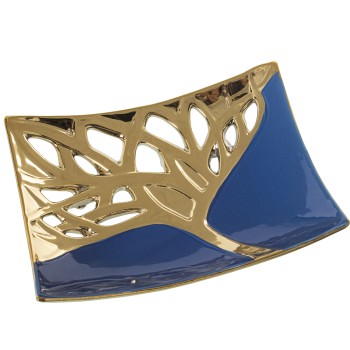Centro Cerámica Azul/dorada 28x22x6cm