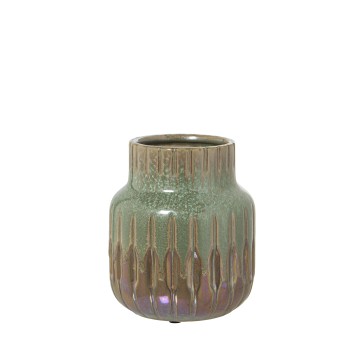 Vase En Céramique - Vert Et Marron- Ø15x18cm