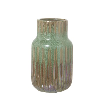 Vase En Céramique - Vert Et Marron- Ø14x25cm