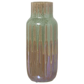 Vase En Céramique - Vert Et Marron- Ø13x33cm