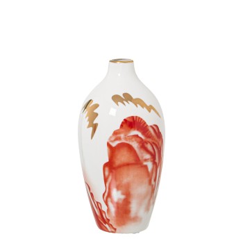 White, Salmon And Gold Ceramic Vase- Ø10x20cm