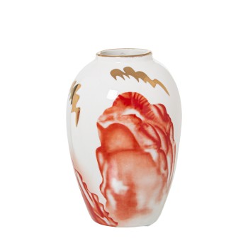 White, Salmon And Gold Ceramic Vase- Ø13x21cm