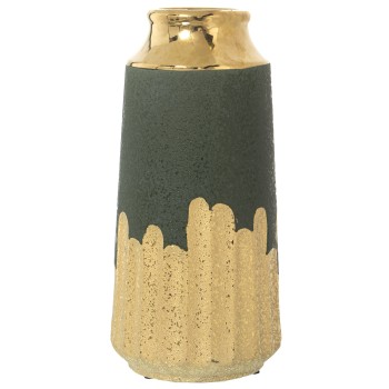 Jarrón Cerámica Verde/oro Ø14x30cm