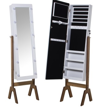 Espejo Joyero Madera Blanco Patas Madera C/luces Led 40x37x155cm,espejo Int:25x109