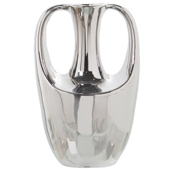 Vaso In Ceramica Con Maniglie - Argentato- 18x14x30cm