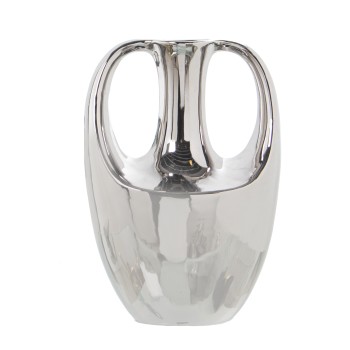 Vaso In Ceramica Con Maniglie - Argentato- 16x13x26cm